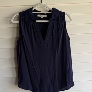 LOFT Dark Blue V-Neck Sleeveless Blouse